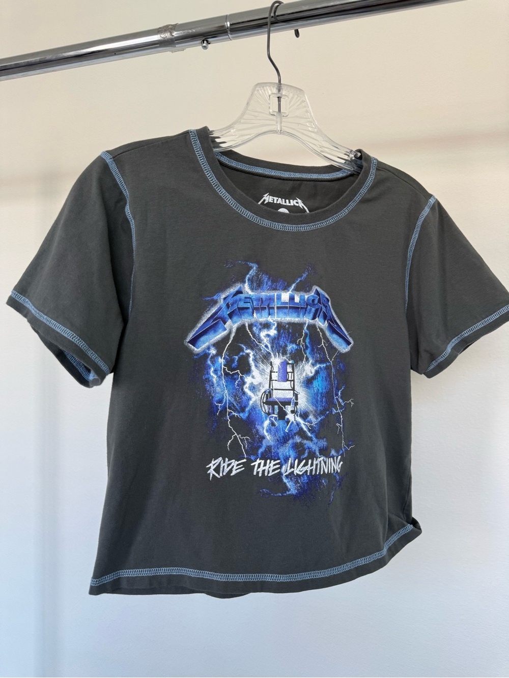 Hot Topic Metallica Crop Top with Blue Lightning Graphic